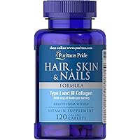 Puritan's Pride Hair, Skin & Nails Formula, Helps Support Skin, Hair and Nail Health**, 120 Caplets,®, 120 Count (Pack of 1)
