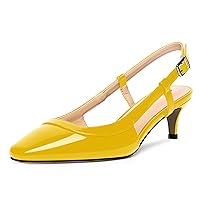 Womens Square Toe Evening Buckle Patent Sexy Slingback Kitten Low Heel Pumps Shoes 2 Inch