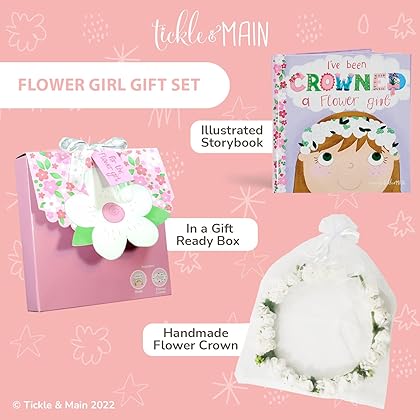 Tickle & Main, Flower Girl Gift Set- Book with Floral Crown Headband Headpiece in Adorable Gift Box - I've Been Crowned a Flower Girl!