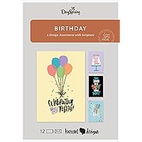 DaySpring - Katygirl Designs - Celebrating You Today - 4 Design Assortment with Scripture - 12 Boxed Birthday Cards & Envelopes (J7442)