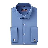 Men's Slim Fit French Cuff Stretch Bamboo Solid Dress Shirt