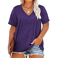 Plus Size V Neck T Shirts Women Short Sleeve Tops Casual Summer Tshirts Loose Fit Tee