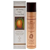 LErbolario Self Tanning Cream Face and Body, 3.3 oz - Self Tanner - Golden Tan Effect - With Mango Juice and Sunflower Seed Oil - Cruelty-Free