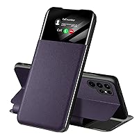 ZIFENGXUAN-Case for Samsung Galaxy S24ultra/S24plus/S24, Flip Clear View Window Wallet Case Leather Thin Cover with Card Slot Full Body Protection Case (S24 Ultra,Purple)