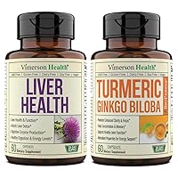 Liver Health + Turmeric Ginkgo Biloba Bundle. Liver Cleanse & Detox - Artichoke, Milk Thistle. Joint Support & Mobility, Promotes Clarity, Focus & Concentration, Mood & Memory Aid