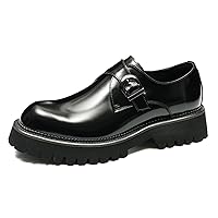 Men's Comfort Classic Patent Leather Plain Toe Monk-Strap Loafers Thick Sole Dress Formal Shoes