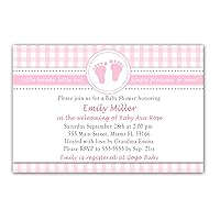 30 Invitations Pink Gingham Footprints Girl Baby Shower Photo Paper
