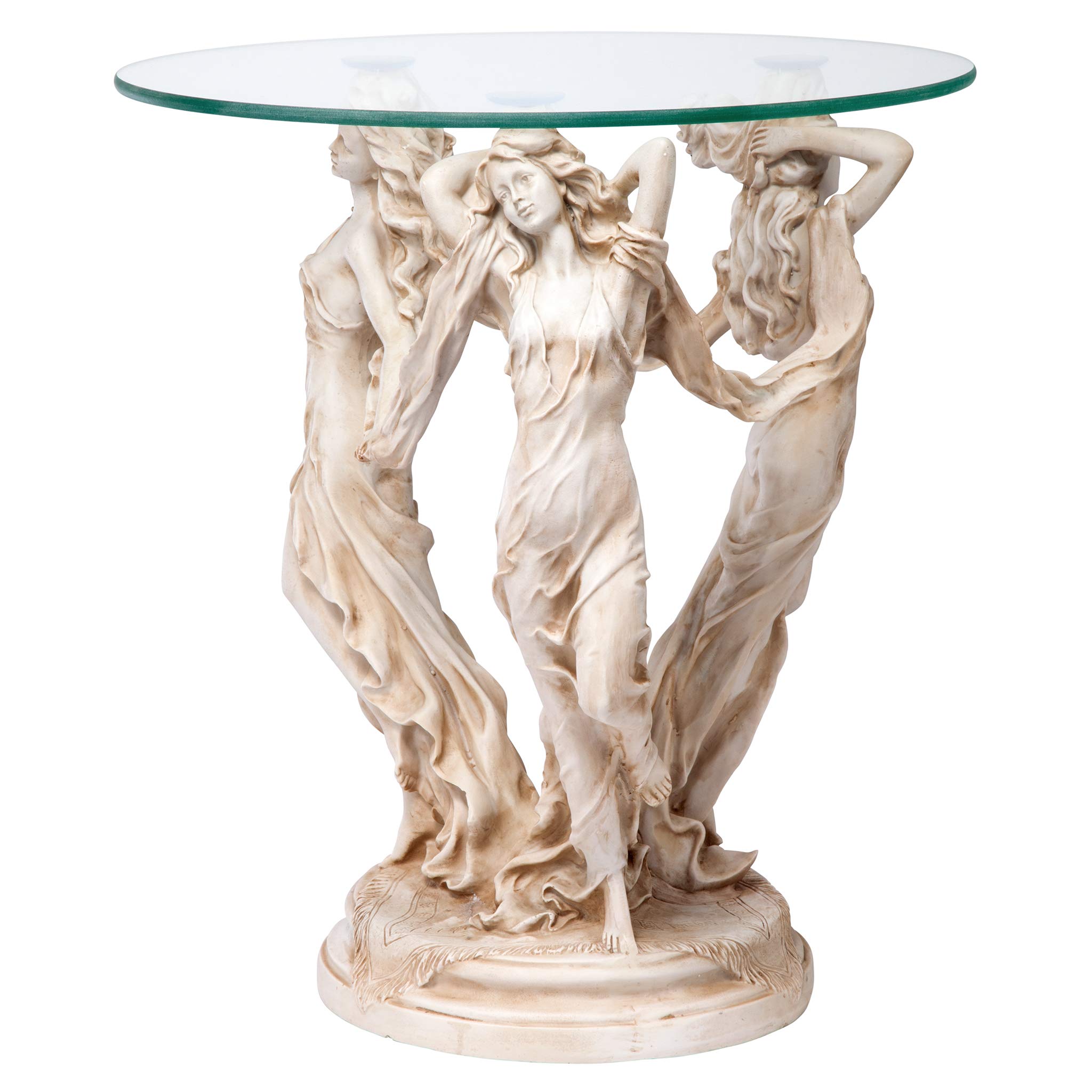 Design Toscano The Greek Muses Classic Glass-Topped Side Table, 18 Inches Wide, 18 Inches Deep, 20 Inches High, Handcast Polyresin, Antique Stone Finish