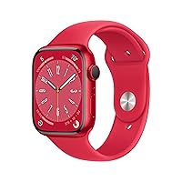 Apple Watch Series 8 [GPS 45mm] Smart Watch w/ (Product) RED Aluminum Case with (Product) RED Sport Band - S/M. Fitness Tracker, Blood Oxygen & ECG Apps, Always-On Retina Display, Water Resistant