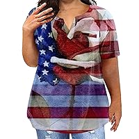 Women's Summer Tops 2024, Large T-Shirt Casual Independence Day Ing V-Neck Short Sleeve Pocket Top T Shirts