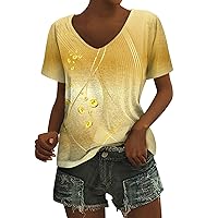Women's Short Sleeve Blouses, Summer Tops for Women 2024 V Neck Oversized Tshirts Shirts, S XXL
