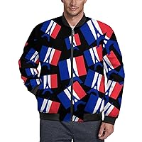 Eiffel Tower France Flag Soft Mens Jacket Full-Zip Fashion Classic Graphic Print Long Sleeve Coat Pockets