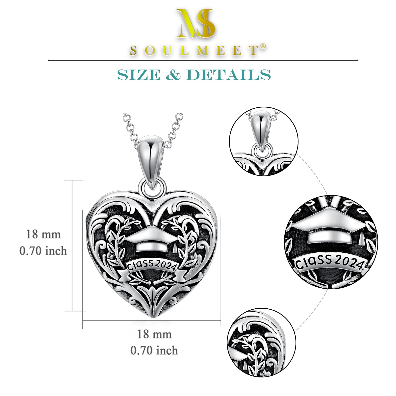 SOULMEET Sterling Silver Heart Shaped Locket Necklace That Holds Pictures Photo Keep Someone Near to You Custom Gold Lockets Jewelry Personalized Letters Engraving