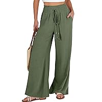 ANRABESS Women's Linen Palazzo Pants Summer Casual Vacation High Waist Wide Leg Trousers Trendy Lounge Pant with Pockets