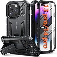 FNTCASE for iPhone 14-Pro Phone Case: for iPhone 13 Pro Cases | Military Grade Drop Proof Protection Mobile Cover with Kickstand | Matte Textured Rugged Shockproof TPU | Protective Sturdy - Black