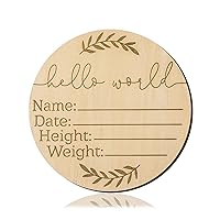 Baby Announcement Sign, 5.9 inch Hello World Newborn Sign Round Wooden Milestone Baby Nursery Name Signs for Hospital and Pregnancy Announcements
