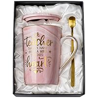 Unique Teacher Appreciation Gifts for Women - Best Teacher Mug for Teachers from Student, 14Oz Pink Marble Ceramic Teacher Coffee Cup with Gold Print, Funny Retirement Birthday Graduation Gift, Boxed