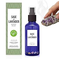 Smudge Spray with Pure Essential Oils and Quartz Crystals for Body and Space, Negative Energy Cleansing Spiritual Spray Mist, Aromatherapy Mist Hydrosol, Smudging Room Spray (Sage + Lavender)