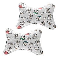 2 Pieces Memory Foam Car Headrest Protect Neck Pillow for Driving Travel Home Office, English Bulldog Funny Pattern Compact Head Rest Cushion Universal Headrest Pillow