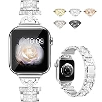 JR.DM Bling D-shaped Bands Women Compatible with Apple Watch 40mm 41mm 38mm 44mm 45mm 42mm, Dressy Diamond Jewelry Bracelet Metal Wristband Replacement for iWatch Series SE/9/8/7/6/5/4/3/2/1 Silver