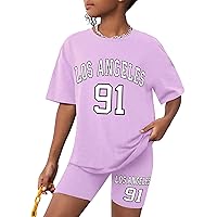 Girls Clothes Summer Outfits Letter Graphic Print Tee Shirt + Biker Shorts 2Pcs Clothing Set 7-14T
