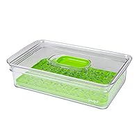 Goodful Produce Keeper, Adjustable Air Vents, Removable Insert/Colander, Durable Food Safe Material, Stackable, Clear and Green, Flat, 11.6
