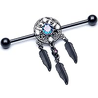 Body Candy Womens 14G Stainless Steel Black Helix Cartilage Earring Dreamcatcher Dangle Mens Industrial Barbell 1 1/2