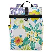 ALAZA Palm Monstera Leaf Flower Butterfly Large Laptop Backpack Purse for Women Men Waterproof Anti Theft Roll Top Backpack, 13-17.3 inch