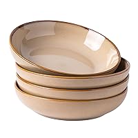 AmorArc 8.5'' Large Pasta Bowls, 36oz Ceramic Pasta Serving Bowls Set of 4 for Kitchen, Wide Bowls for Pasta,Salad,Oatmeal, Microwave Safe, Reactive Glaze-Latte