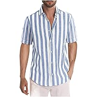 Mens Summer Casual Striped Shirts Short Sleeve Button Down Stylish Hawaiian Shirts Regular Fit Beach Shirt Work Tops