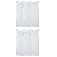 Fruit of the Loom Men's Sleeveless Tank A-Shirt, Tag Free & Moisture Wicking, Ribbed Stretch Fabric, 6 Pack-White, Large