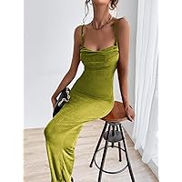 Dresses for Women Women's Dress Solid Tie Backless Ruched Dress Dresses (Color : Lime Green, Size : Small)