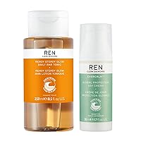 REN Clean Skincare Ready Steady Glow Daily AHA Tonic and Evercalm Global Protection Day Cream - Vegan and Cruelty Free