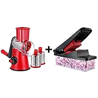 Geedel Rotary Cheese Grater, Kitchen Mandoline Vegetable Slicer with 3 Interchangeable Blades, Easy to Clean Grater and Vegetable Chopper, Onion Chopper Pro Food Chopper, Kitchen Slicer