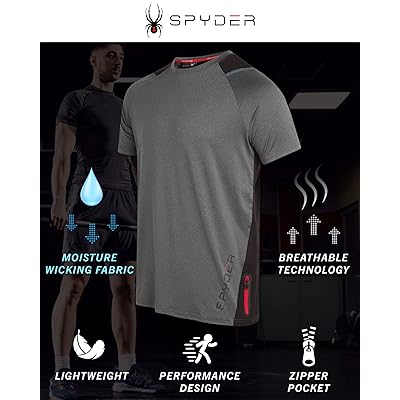 Spyder Men's Athletic T-Shirt - Active Performance Sports Tee - Dry Fit  Short Sleeve Shirt (S-XL)