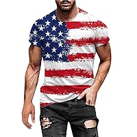 Mens Active Crew Neck Short Sleeve T Shirts 4th of July Athletic Running Workout Graphic Tees American Flag Print Tops