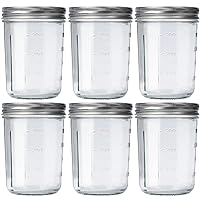 Wide Mouth Mason Jars 16oz 6Pcs With mason jar lids and Bands. For Canning, Fermenting, Pickling, Jar Décor. High/low-Temperature Resistance. Microwave/Dishwasher Safe