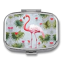 White Flamingo Pill Box 3 Compartment Square Small Pill Case Travel Pillbox for Purse Pocket Metal Medicine Organizer Portable Pill Container Holder to Hold Vitamins Medication Fish Oil and Supplemen