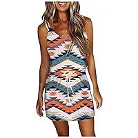 Women's Spaghetti Strap Slim Fit Dresses Sleeveless V Neck Comfortable Dress Printed Casual Summer Beach Dress