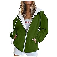 Zip Up Hoodie Women,Women's Fall Zipper Hoodie Long Sleeve Hooded Pullover Sweatshirt Casual Solid Color Tops With