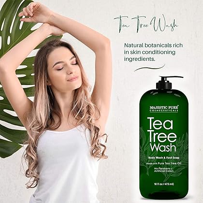 MAJESTIC PURE Tea Tree Body Wash - Formulated to Combat Dry, Flaky Skin - Soothes, Nourishes and Moisturizes Irritated, Chapped, Problem Skin Areas - (Packaging may Vary) -16 fl. oz.