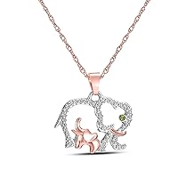 Dark Peridot 14K Rose Gold Plated Alloy Crystal Charm Mom & Baby Elephants Pendant Necklace