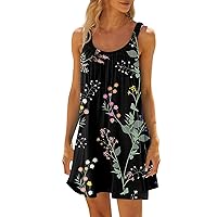 Sun Dresses for Women Casual Plus Size Sexy Summer Mini Dress Trendy Ruched Flowy Floral Swing Beach Dress