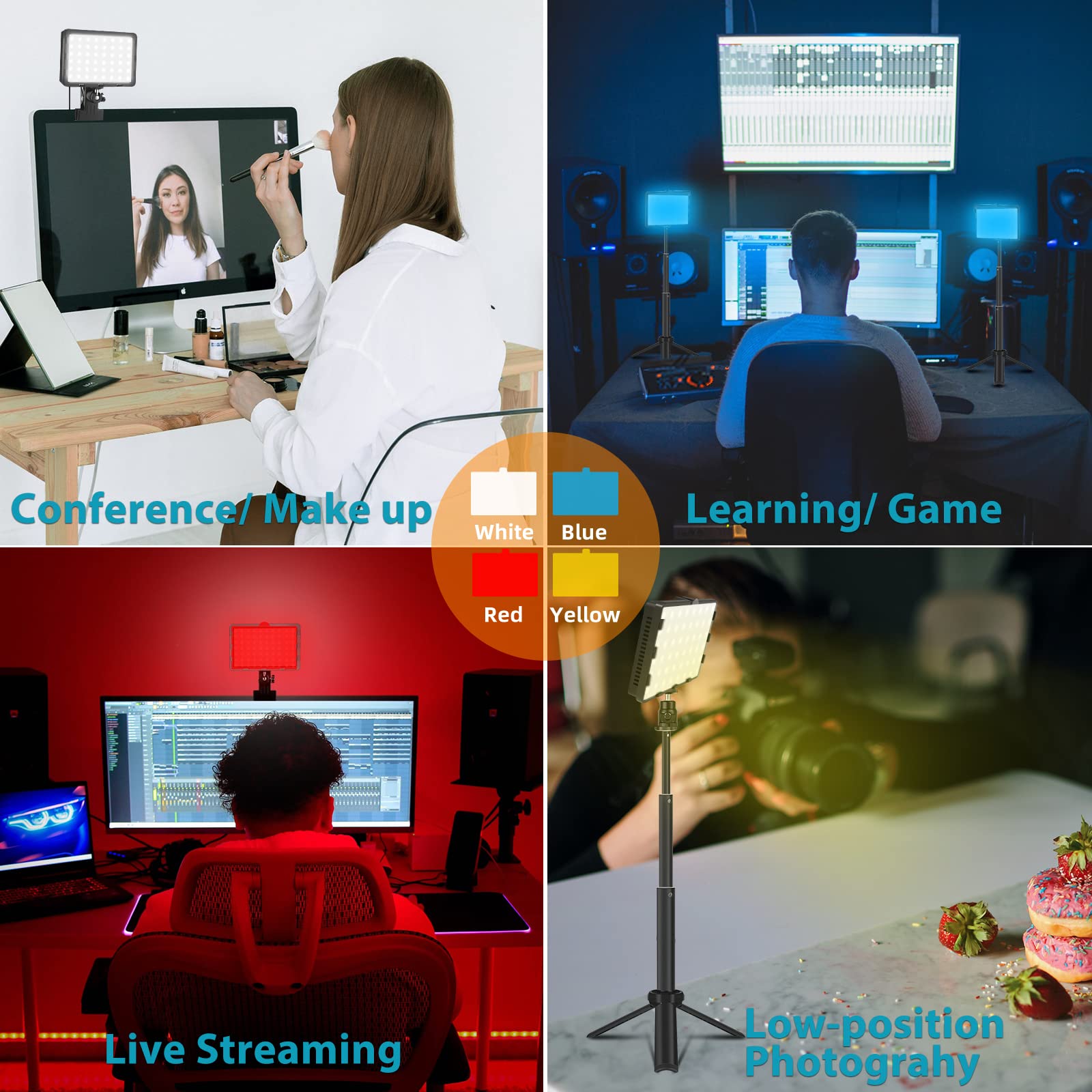 LED Streaming Key Lights, Photography Video Conference Lighting Kit with 4 Color Filters for Tabletop Photo Laptop Webcam Selfile Video Recording Computer Zoom Meetings Conferencing Game Live Stream