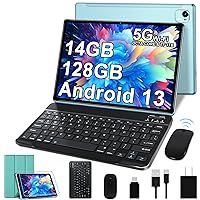 2024 Tablet 10 inch Android 13 Octa-Core 2.0 GHz, 14GB RAM 128GB ROM TF 1TB, 5+8MP Camera, 8000mAh Battery, 5G WiFi, Bluetooth 5.0, HD IPS Screen Tablet with Keyboard Mouse - Green Birthday Gifts