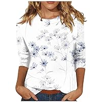 Womens Tops Dressy Casual 3/4 Sleeve T Shirt 2024 Fashion Ethnic Graphic Tees Crewneck Blouse Girls Sweatshirt Summer Clothes