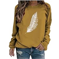 Women'S Fashion Hoodies & Sweatshirts Feather Printing Long Sleeve Shirt Pullover Crew Neck Fall Winter Clothes