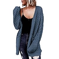 Dokotoo Women's 2024 Fashion Casual Open Front Long Sleeve Chunky Cable Knit Cardigans Sweaters Outerwear Coats with Pockets