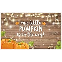 Allenjoy Pumpkin Baby Shower Backdrop Autumn Fall A Little Pumpkin Boy Girl is On The Way Welcome Party Decorations Rustic Wood Baby is Brewing Cake Table Banner 5x3ft Background Photo Booth Props