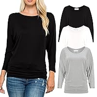 Free to Live 3 Pack 3/4 Length Dolman Sleeve Tops for Women Dressy Business Casual Outfits Travel Clothes Tunic Work Shirts